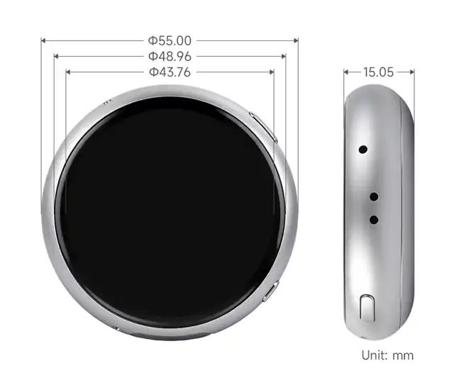Disegno del medaglione con le quote: diametro 55 millimetri e spessore 15 millimetri